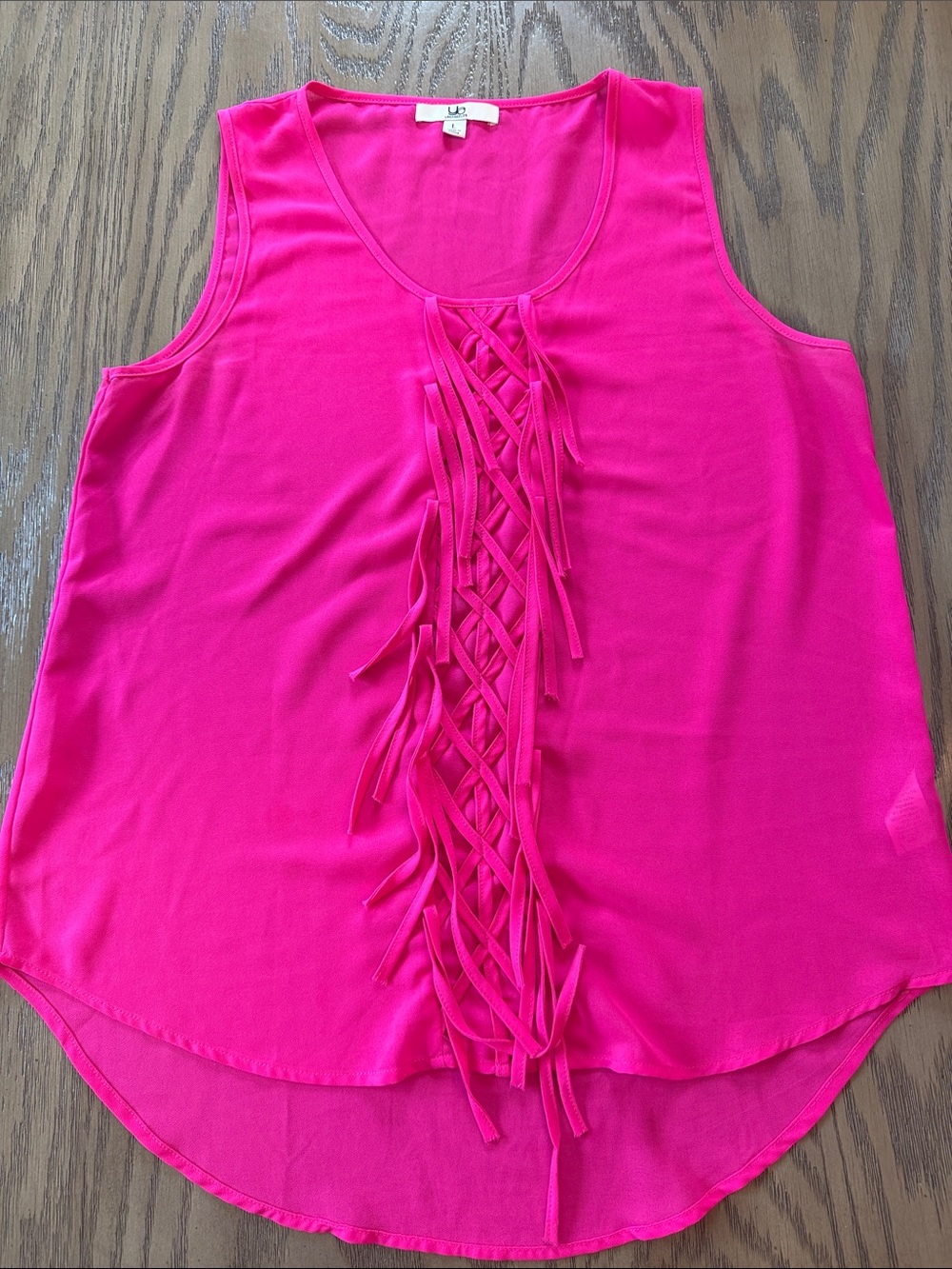 Ya Los Angeles Hot Pink Sleeveless Tank with Braided Fringe